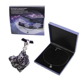 Budawi Gift Set Shooting Star Real Meteorite Pendant with Chain and Certificate in Gift Box as a Gift for Birth Christening Birthday Gift Lucky Charm, Rubber meteorite, Meteorite