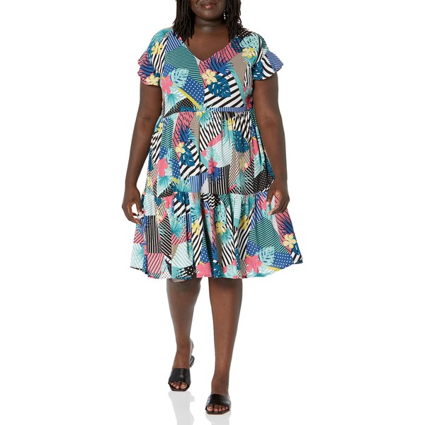 LORALETTE Women's Plus Size Dress Unwind Tier, Tropical Patch