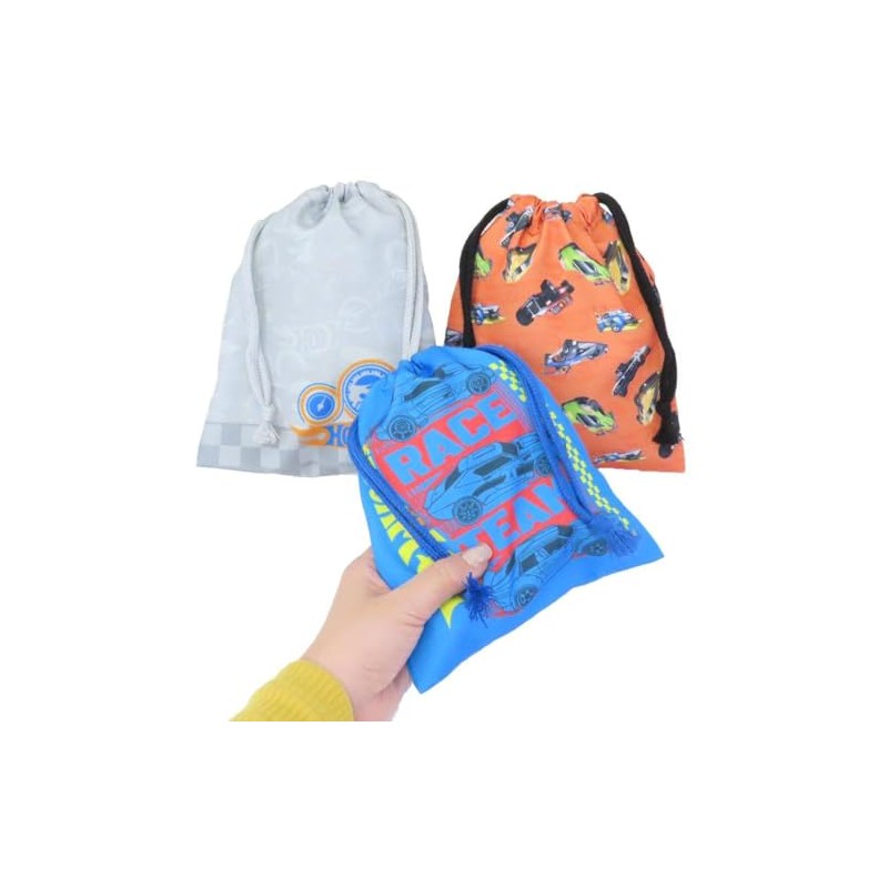 Takanami Create Drawstring Bag, Set of 3, Hot Wheels, Blue,