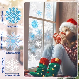 MARFOREVER 50 PCS Winter Gel Window Clings Stickers Reusable Christmas Snowflake Thick Gel Clings Decals for Kids Classroom Home Winter Christmas Party Supplies Window Glass Decorations