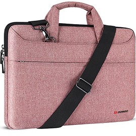 DOMISO 17 inch Laptop Sleeve Shoulder Bag Water-Resistant Messenger Bag Business Briefcase for 17.3" Notebooks/17.3" Dell Inspiron/MSI GS73VR Stealth Pro/IdeaPad/HP Envy/LG Gram/ASUS ROG,Pink