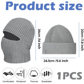 SSuirk Ski Mask Cold Weather Balaclava Mask Warm Face Mask Balaclava and Beanie Hats for Men 2 in 1 Grey
