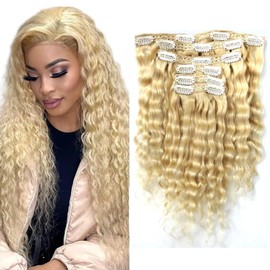 24 Inch 613 Deep Wave Clip in Hair Extensions Real Human Hair for Black Women Full Head 8A Brazilian Real Hair Yaki Human Hair Clip ins Natural Color 6 pcs 16 clips