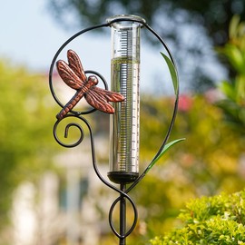 Venniy Dragonfly Rain Gauge Outdoor,Metal Rain Gauges Outdoors Best Rated with 7 inch Glass Tube,Decorative Rain Gauge with Garden Stake for Yard