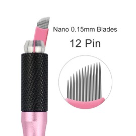 Pack of 50 Disposable Pink Microblading 0.15 mm Nano Needles Perfect for Hair Strokes Eyebrows Thinnest Needles on the Market (12 Slope)