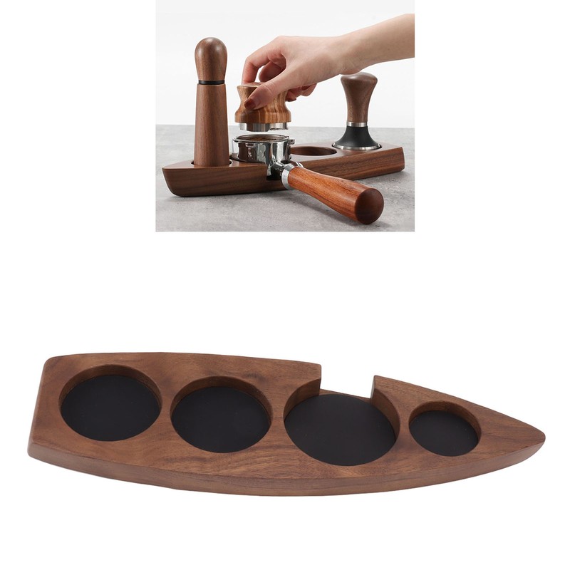 Boat Shape Coffee Tamper Holder Walnut Wood Coffee Distributor Holder