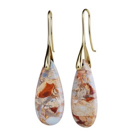 BOPOW Boho Dangle Drop Earrings for Women Western Handmade Jasper Stones Dangly Earrings for Women, Gold, Stone Gold Plate Brass, shoushan stone