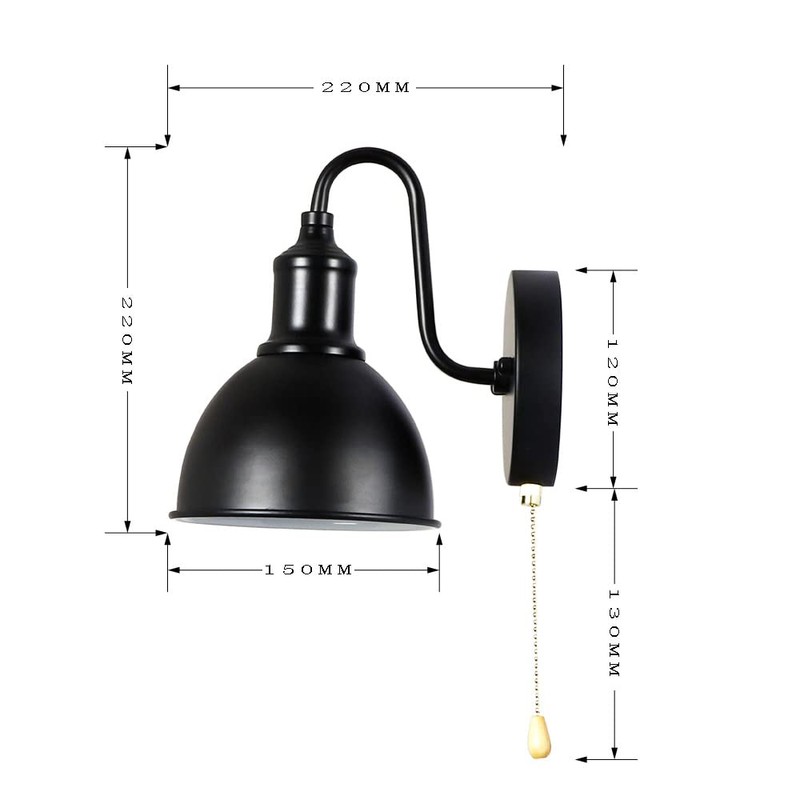 VinTopsh Black Wall Sconces with Pull Chain Switch, Metal Wall