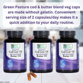 Green Pasture Fermented Cod Liver Oil Blend and Concentrated Butter Oil Blend - 120 Capsules