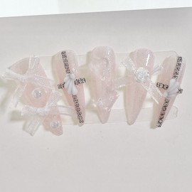 ColorAngel Core y2k Clear Gyaru Handmade Nail Tips - Round (Length - part can be deleted when changing parts) (-5,000 won) / 색감엔젤코어 y2k 맑은 갸루 수제네일팁 - 라운드(길이감-파츠변경일부삭제가능) (-5,000원)