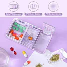 Toplive Portable 3-in-1 Pill Cutter and Pill Grinder and Pill Holder, Accurate Easy Cutting, Medication Crusher for Small Large Pills, Vitamin Tablets Splitter for Elderly Kids Pets, Purple