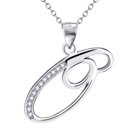 925 Sterling Silver Cubic Zirconia Alphabet Initial Letter Pendant Necklace (O)