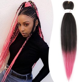Benehair Pre Stretched Braiding Hair 20 Inch EZ Braiding Hair Extensions Synthetic Hair Extensions for Braiding Soft Yaki Texture Crochet Braiding Hair Extension (T1B/Pink, 75g)