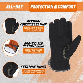 HLDD HANDLANDY Leather Work Gloves for Men & Women – Cowhide Gardening Gloves, Thorn Proof, Cotton Lined, for Tig/Mig Welding, Construction, Chainsaw, Farm, Landscaping