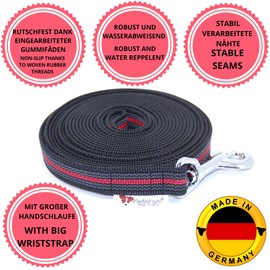 Twinkys Dog Style MADE IN GERMANY Towline Dog Walking Leash Rubberized 20 mm Wide for Dogs up to 50 kg - WITH Hand Strap 7,5 Metres Black Red