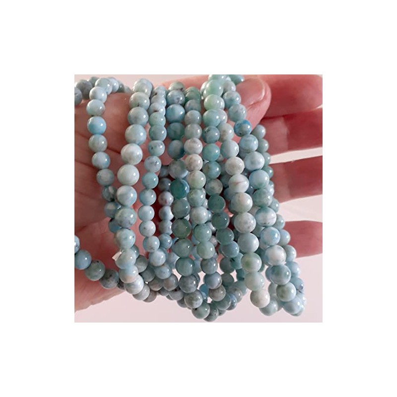 Larimar Armband, Edelstein Kugelarmband Larimar Stein 5 mm für Damen