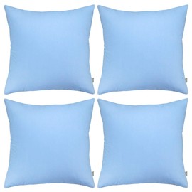 Thmyo 4-Pack 100% Cotton Comfortable Solid Decorative Throw Pillow Case, Square Cushion Cover Pillowcase Sublimation Blank Pillow Covers DIY Throw Pillowcase for Couch(18x18 inch/ 45x45cm,Sky Blue)