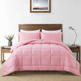DOWNCOOL Queen Comforter Set -All Season Bedding Comforters Sets with 2 Pillow Cases-3 Pieces Bedding Sets Queen -Down Alternative Pink Queen Size Comforter Sets(88"x90")