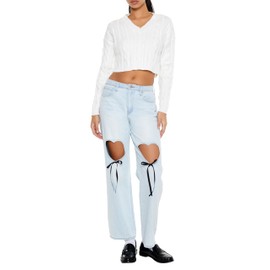 Forever 21 Women's Cropped Cable Knit Sweater White