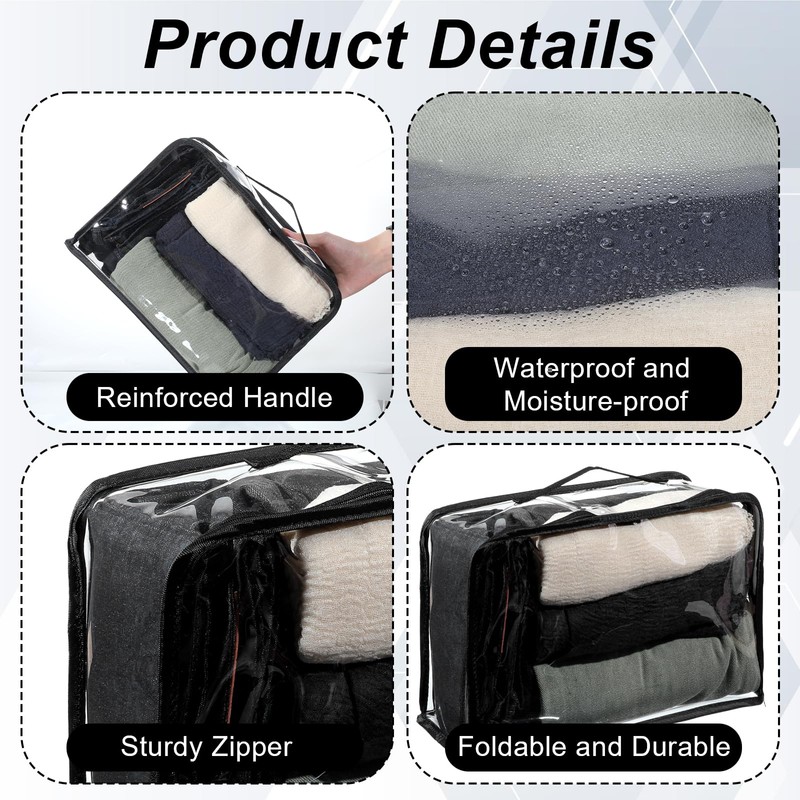 6 Pieces Large Clear Travel Packing Cube Clear Vinyl Zippered