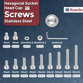 Kozelo 660pcs M4 Socket Head Cap Screws Bolts Nuts Assortment Kit - [M4x5/6/8/10/12/14/16/18/20/25/30mm] 304 Stainless Steel Allen Socket Drive for 3D Printer with Allen Wrench