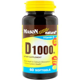 MASON NATURAL, Vitamin D (D3) 1000 Iu Softgels, 60-Count Bottles
