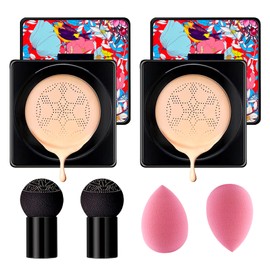 2P Mushroom Head Air Cushion CC Cream Foundation,Moisturizing Non-Greasy BB Cream and Makeup Sponge,Longlasting Matte Concealer Full Coverage Face Makeup Liquid Foundation for All Skin Types(Natural)B