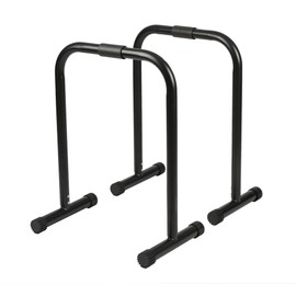 HolaHatha Dip Station Bar with Adjustable Foot and Non Slip Foot Covers for Home Gym, Sports, and Strength Training Dip Stands, Black