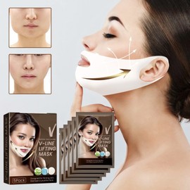 V Line Lifting Mask, 5 Pcs V Shaping Face Masks, Hydrogel Collagen Mask with Aloe Vera, Neck Tightening Tape Patch Jawline Contour Firming Band, Double Chin Reducer Face Full of Vitality