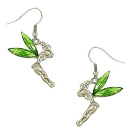 DianaL Boutique Tinkerbell Fairy Earrings Green Crystal Wings Gift Boxed Tinker Bell