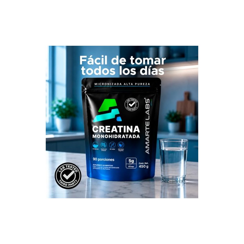 AMARTE LABS | Creatina Monohidratada Micronizada En Polvo 450g 90