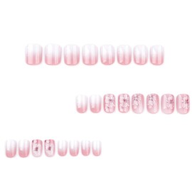 Foccna 24 Pcs Square Press on Nails Acrylic Fake Nails with Design Full Cover False Nails for Women Reusable Gradient Nail Kit with Nail Glue