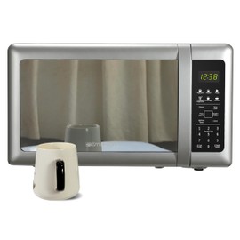 Emerson MW7601SL Compact Countertop Microwave Oven with Sleek Mirrored Finish Door 10 Power Levels, 6 Auto Menus, Glass Turntable and Child Safe Lock, 0.7 Cu. Ft, Silver