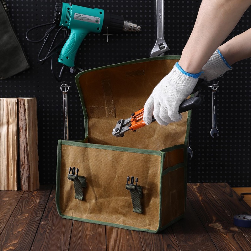Tool Bag, Heavy Duty 16oz Waxed Canvas Tool Carrier, Multi-Purpose