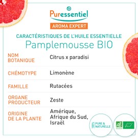 Puressentiel Olio Essenziale di Pompelmo – Contribuisce al drenaggio e alla disintossicazione – Botanicamente e Biochimicamente Definito – Agricoltura Biologica – Vegan e Cruelty Free – 10 ml
