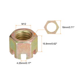 sourcing map 2Pcs M12x1.75mm Hexagon Slotted Nut, Grade 8 Carbon Steel Hex Castle Nuts, Color Zinc