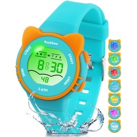 Ayybboo Kids Watch,Toddler Digital Watch with 7 Color Lights & Kitten Design,Waterproof Children's Watches for Girls/Boys 4-12 Years Old (Green)