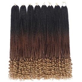 8 Packs 18 Inch Crochet Box Braids Hair with Curly Ends Pre looped Goddess Box Braids Crochet Hair Box Braids Braiding Hair Crochet Braids Hair for Women(18 inch,1B/30/27)