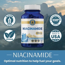 Vykee Nutrition Niacinamide Capsules – 500mg High-Potency Vitamin B3 | Vegan, Non-GMO | Supports Energy Metabolism, Skin Health & Cellular Repair | 120 Capsules