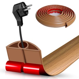Floor Cord Cover Self Adhesive Cord Hider Floor 10FT Floor Cable Management Power Cord Protector Floor Electric Cord Covers for Offices, Gym, Exhibitions, Cable Cavity:0.3"(W) x 0.28"(H) Brown Wood
