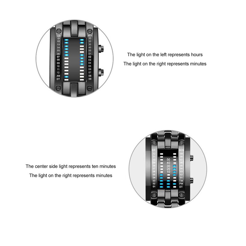 Dual Line Binary Watch Digital Blue LED Alloy Binary Fashion