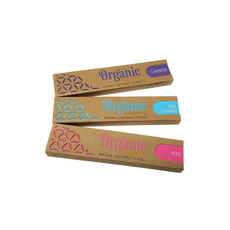 Organic Goodness Incense Sticks - Lavender, Nag Champa, Rose with