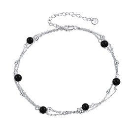 YFN Black Onyx Anklet for Women S925 Sterling Silver Black Onyx Bead Layered Plus Ankle Bracelet Beach Jewelry (black)