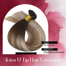 Vivien Real Hair Bondings Balayage Keratin Real Hair Bonding Extensions Brown to Blonde Ombre Hair Extensions Remy 50 g 1 g/Strand 20 Inches