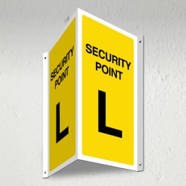 V Safety Security Point L - 3D Corridor Sign 340 x 300 mm - 3mm Indoor Palboard + Fold & Drill Holes - Customised