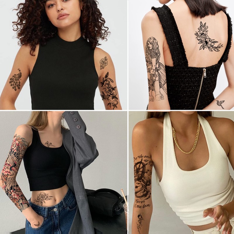 Aresvns waterproof full arm temporary tatttoos 8 sheets and 10