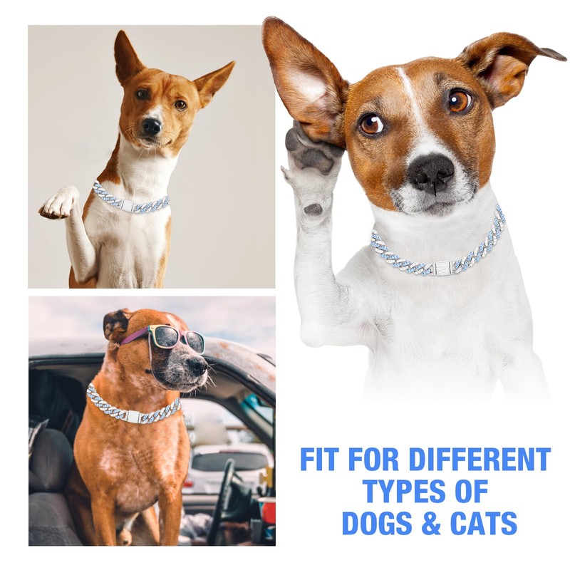 WimuPath Silver-Plated Blue Diamond Dog Collar - Cuban Style Metal
