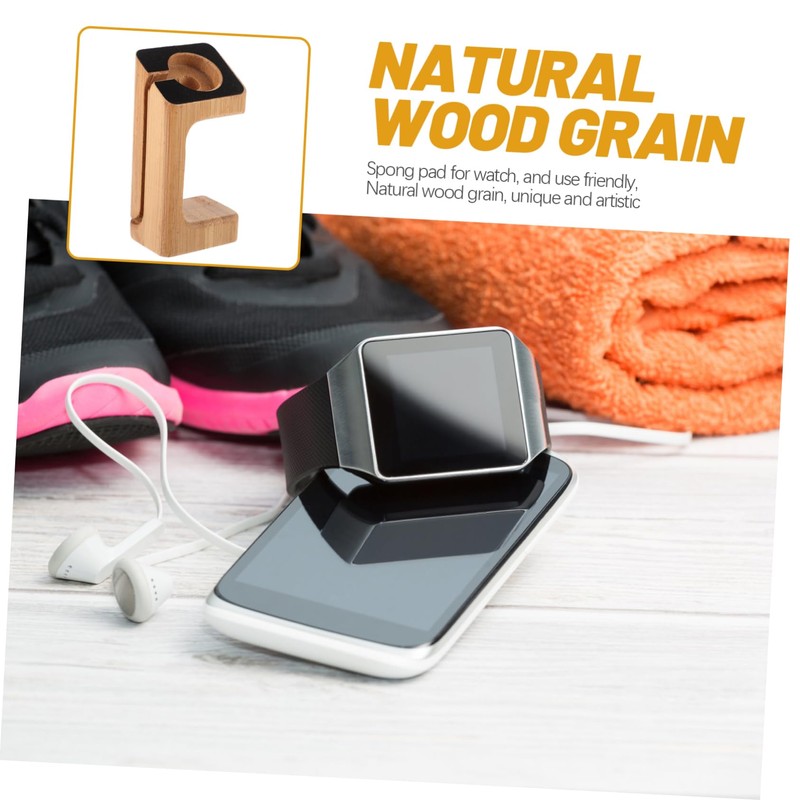 TEHAUX 1Pc Bamboo Smart Watch Charging Stand Elegant Natural Holder