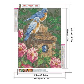 DCIDBEI 30 x 40 cm 5D Diamond Painting Blue Bird Diamond Embroidery Bird Cage Round Diamond Painting Pictures Landscape Flower Creative Hobby Adult Decoration Living Room Office
