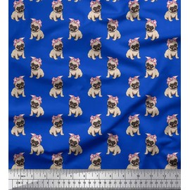 Soimoi Japan Crepe Satin Fabric Pug Dog Print Sewing Fabric metre 42 Inch Wide